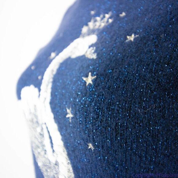Children's Place shimmering metallic thread sequin swan navy blue sweater, L - Picture 8 of 16